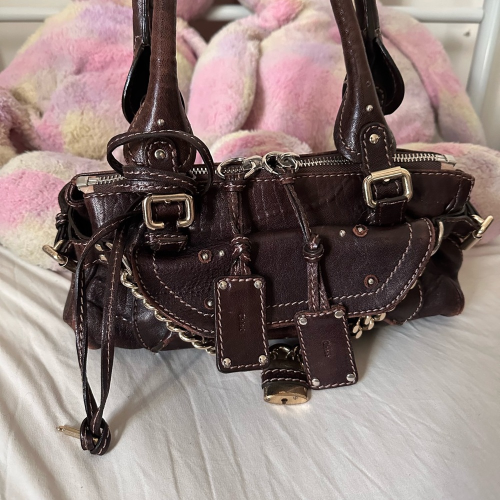 Chloe Dark Brown Leather Shoulder Bag with Gold Hardware